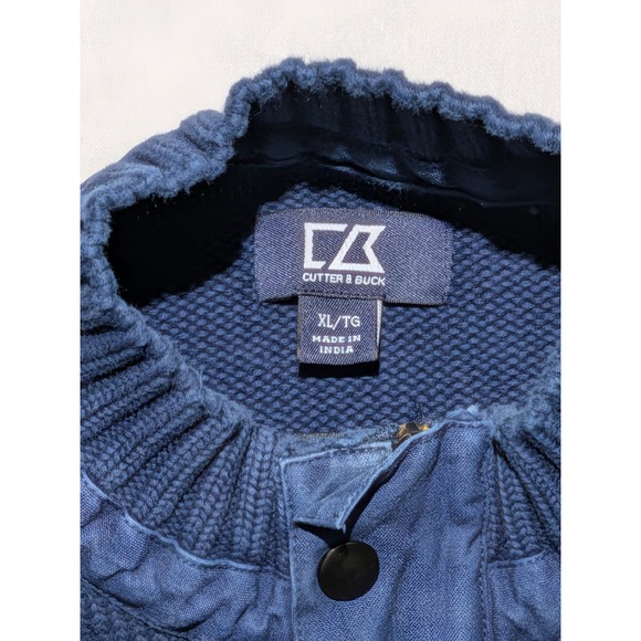 Cutter & Buck Blue Cotton Sweater XL Chunky Knit Elbow Patch - Picture 7 of 13